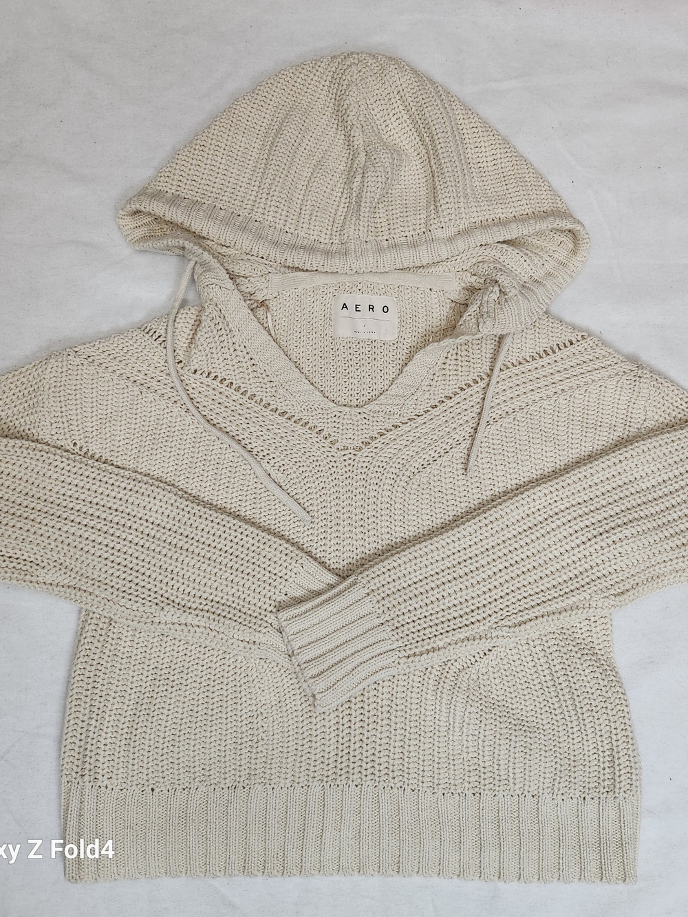 Aeropostale Aero Chunky Cable Knit Hooded Sweater Pullover Cream Off‎ White S